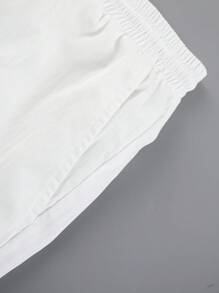 2pcs/Set Men Solid Color Short Sleeve Polo Collar Shirt And Drawstring Waist Shorts Casual Regular Outfit, Spring/Summer - White - View 7