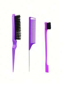 5支/3支/1支装美发梳套装，（6.8盎司/200毫升）连续细雾喷雾瓶，适合成人和女孩使用，独角兽卡通造型，可用于梳理头发、蓬松造型，沙龙美发师专用。 - 紫色 - 查看 12