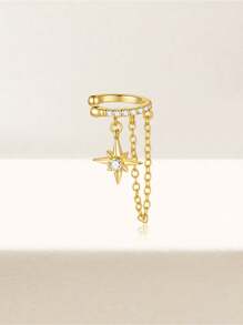 1件925纯银双层耳环，女士奢华链条流苏夹式耳环，适合婚礼新娘佩戴