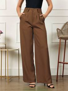 Tailored Wide Leg Pants - Brown - View 1