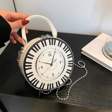Bolsos cruzados de moda para mujer, bolsos de hombro con forma de reloj, bolsos de mano de cuero, bolsos de mano - Blanco - Ver 3