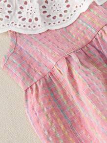 Humor Bear 2 pezzi Set estivo per giovani ragazze, composto da canotta con colletto in pizzo senza maniche e pantaloni ampi a zampa con inserti floreali - Rosa - Visualizzare 5