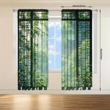 2 件装精美中式窗户印花窗帘，适用于家居装饰 - 适用于卧室、办公室、厨房、客厅和书房的带杆口袋窗户装饰 - 綠色 - 查看 13