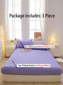 3 件套紫色纯色柔软舒适拉绒床上用品套装，适用于卧室和客房