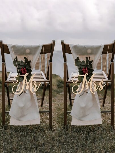 3 piezas Nuevos letreros de silla de boda de madera "Sr. y Sra.", decoración de boda creativa