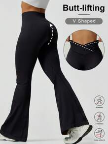 Women's Fashion Cross Waist Yoga Pants, Peach Butt Outdoor Hiking Sports Leggings