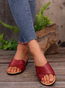 Women's Wedge Sandals, Casual Vacation Open Toe Thick-Sole Slip-On Shoes, Comfortable, Plus Size 43,Beach Outfits,Slippers Women - Red - View 7