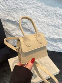 1pc Fashionable Messenger Bag, Contrasting Felt Bag, Casual And Simple Hand-Held, Personalized And Fashionable Small Square Bag, High-End Solid Color Messenger Bag, Felt Fabric Magnetic Buckle Opening And Closing, Suitable For Shopping, Travel, Daily Use, Adjustable Shoulder Strap, Fashionable And Versatile Square Bag Shape, Is The Best Choice For Friends - Solid Color Handbag - View 8