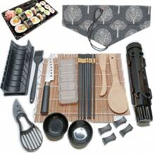 SushitellerSushi Maker Set 20 Stück Sushi Kit mit matte Bazookamit Messer Essstäbchen Avocadoschneiderr GeschmacksgerichtSushi Set zum Selber Machen Onigiri form DIY