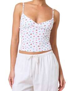 Women's Floral Print Cropped Cami Tops Sleeveless V Neck Slim Fit Camisole Tops