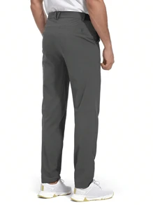 2 Pack Men's Classic Fit Solid Color Fashion Flat Front Dress Pants With Strap Pockets - Dark Grey - View 3