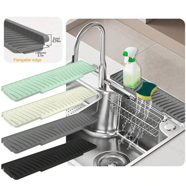 Large Opening Drain Mat, Silicone Sink Drainer Mat, Non-Slip Sloped Drainage Mat For Kitchen