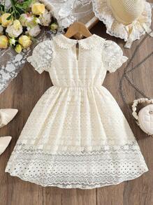 Vestido de estilo pastoril dulce con cuello de volantes, mangas abullonadas y estampado floral, adecuado para la escuela y actividades al aire libre, para verano