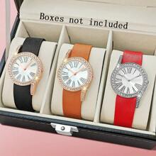 3pcs/Set Women Watches Set Quartz Watch For Women Fashion Wristwatch Ladies Clock Leather Watch Festival Gift Valentine's Day