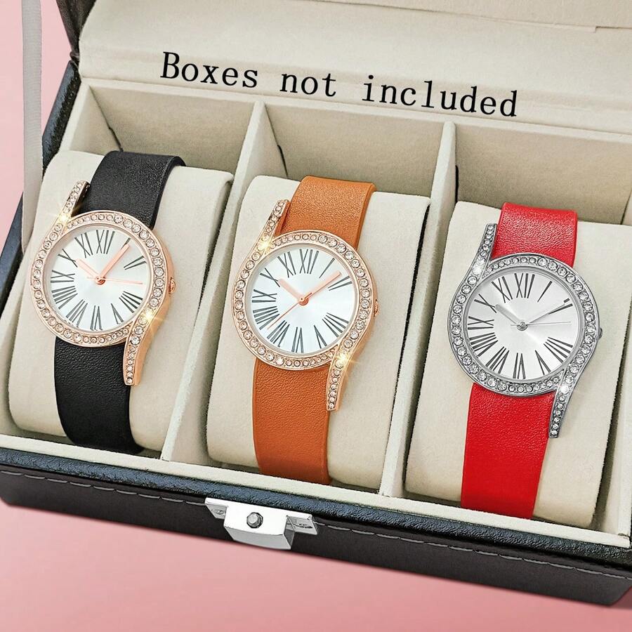 3pcs/Set Women Watches Set Quartz Watch For Women Fashion Wristwatch Ladies Clock Leather Watch Festival Gift Valentine's Day