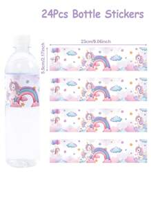 10/24 pièces Stickers de bouteille Licorne Arc-en-ciel, Motifs de licorne rose violet arc-en-ciel, nuages, étoiles, ballons. Décorations de bouteille d'eau pour mariage, baby shower, anniversaire. Décorations de table, de pièce, décoration de fête d'anniversaire, cadeaux de fête, étiquettes autocollantes de décoration de bouteille, décorations de fête, cadeaux de fête