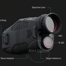 全黑夜视单筒望远镜，2000mAh锂电池，红外夜视仪，适用于夜间摄影、视频录制、狩猎、露营、钓鱼、导航、监视、户外探险、执法、搜索救援、野生动物观察、观鸟，5倍数码变焦，不含存储卡
