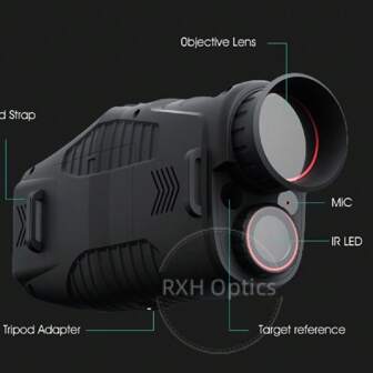 全黑夜视单筒望远镜，2000mAh锂电池，红外夜视仪，适用于夜间摄影、视频录制、狩猎、露营、钓鱼、导航、监视、户外探险、执法、搜索救援、野生动物观察、观鸟，5倍数码变焦，不含存储卡