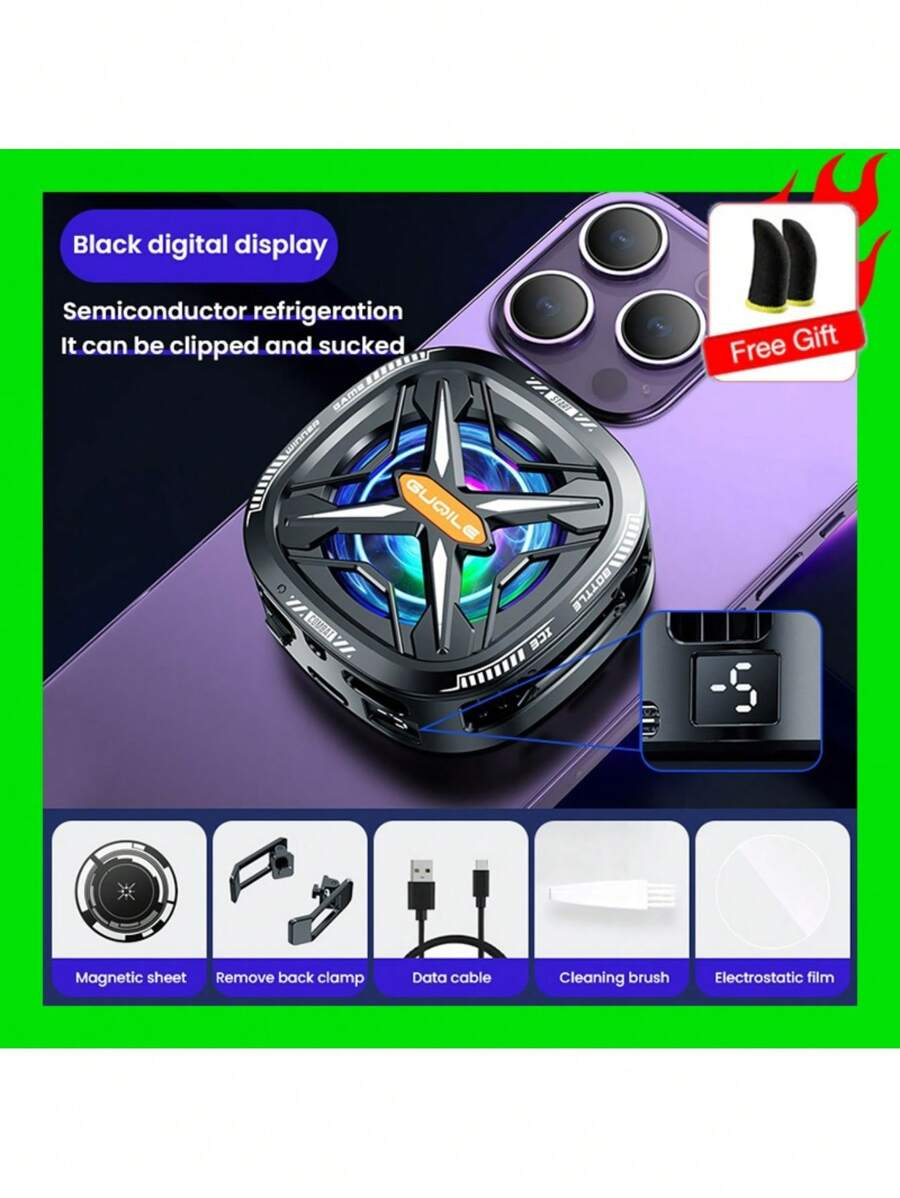 FS05 Pro Black Shark Magnetic Cell Phone Cooler , Ventilador De Telefone RGB Portátil Móvel Leve - Preto - Visão 1