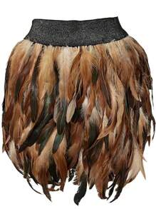 1 件女式羽毛裙，松紧腰羽毛迷你裙，适合圣诞节派对服装万圣节 - 彩色 - 查看 30