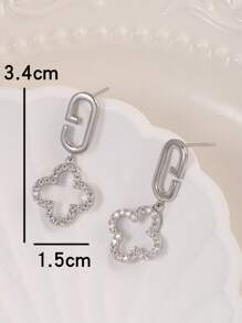 1 Pair Fashionable Flower Crystal Pendant Earrings, Suitable As Valentine's Gift For Women