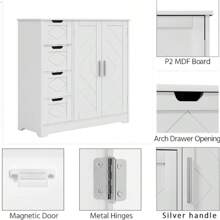 Gabinete de baño VECELO con 4 cajones, gabinete lateral de almacenamiento con 2 estantes ajustables y puertas, 32.1" L x 11.7" A x 32.1" H, fácil montaje - Blanco - Blanco - Ver 3