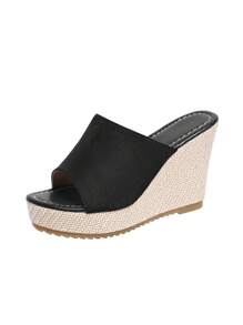 2024 Wiosna/Lato Nowe Sandały Damskie, Platforma z Odkrytymi Palcami, Grube Obcasy, Zamszowe Wsuwane Kapcie Na Wysokich Obcasach, Buty Damskie Plus Size - Czarne - Zobacz 9