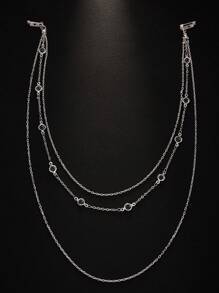 STONEFANS 1pc Simple Multi-Layered Chain Circular Rhinestone Back Chain, Bride Wedding Accessory