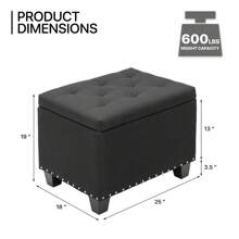 24-Inch Black Tufted Storage Bench Ottoman With Poufs, Upholstered Footrest, And Lift-Top Stool Design - Default - View 3