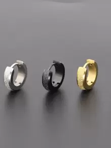 nkeybbon 2 件定制原装 18K 沙特黄金可典当简约磨砂圆形男士耳环配饰珠宝礼品防过敏姓名字雕刻 - 彩色 - 查看 5