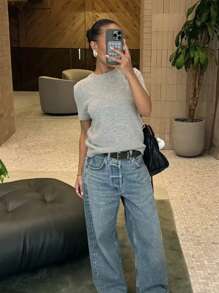 FOR BEAUTY Spring And Summer And Autumn New Women's Simple Temperament Commuting Pullover, Street Elegant College Casual Style, Small Round Neck Solid Color Knit Christmas Top - Light Gray - View 2