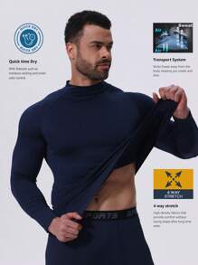 Wysoka elastyczność, szybkoschnący, kompresyjny golf z długim rękawem, obcisły top fitness, męski sportowy, szybkoschnący, oddychający, termiczny podkoszulek do biegania, ćwiczeń, ochrony przed słońcem - Królewski Niebieski - Zobacz 4