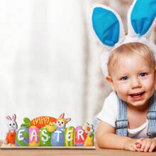 1 Set 2D Happy Easter Houten Tafelblad Decor Paashaas Houten Middelpunten Tafel Decor Gelaagde Schaal Decoraties Voor Boerderij Huis Lente Paas Thema Feest Decor