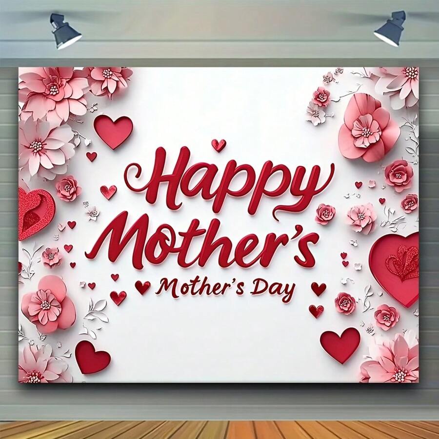 1 母亲节快乐照片背景，红色抽象爱花设计，涤纶纤维面料，适合新妈妈、女性、祖母、家庭淋浴派对横幅的艺术摄影背景，甜蜜，照片背景 - 彩色 - 查看 1