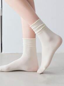 1 para miękkich białych skarpetek do połowy łydki dla kobiet, cienkie i modne skarpetki sportowe, skarpetki do kolan, skarpetki unisex dla par, podwójnie tkane, całoroczne