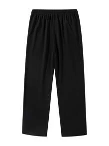 Men Letter Patched Detail Drawstring Waist Joggers - Black - View 5