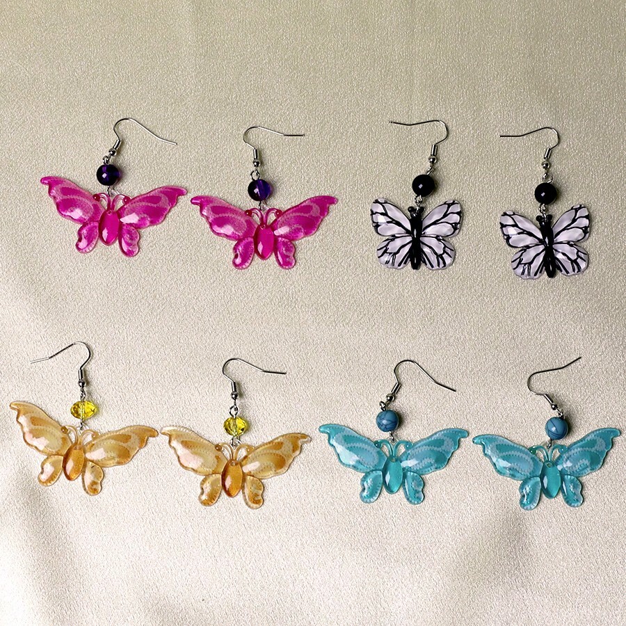 1 件蝴蝶形树脂材质女士时尚耳环套装，适合日常佩戴 - 蝴蝶型 - 查看 1