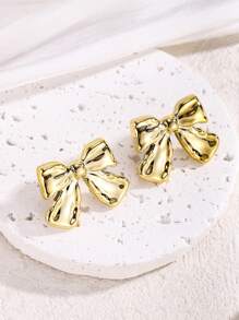 1 Pair Fashionable Minimalist Elegant Bow Stud Earrings, Suitable For Daily Wear Or Gift To Friends - Bow - View 2