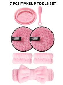4/7/20/27件套化妆工具套装，包含：4个化妆海绵+4个迷你化妆海绵+4个三角粉扑+4个迷你气垫粉扑+1个发圈+2个手碗挂绳+1个化妆刷清洁工具+2个洁面海绵+4个气垫粉扑+1个洗鼻刷