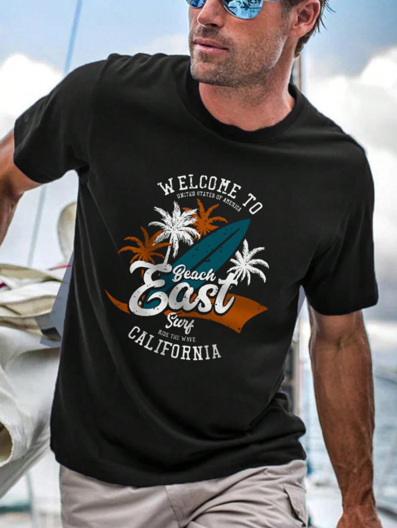 Men's Personality Print Short Sleeve T-Shirt, Comfortable Breathable, Style Suitable For Summer Wear