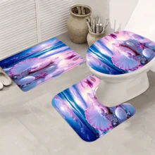 4pcs Sea Shell And Pearl Shower Curtain Gift Modern Home Bathroom Decoration Curtain And Toilet Floor Mat 3-Piece Set With 12 Shower Curtain Hooks Bathroom Accessories Back To School Fall Decor