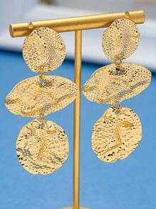 1 pieza Pendientes colgantes dorados con textura arrugada y asimétricos para mujer, estilo minimalista elegante apta para uso en la oficina y diario