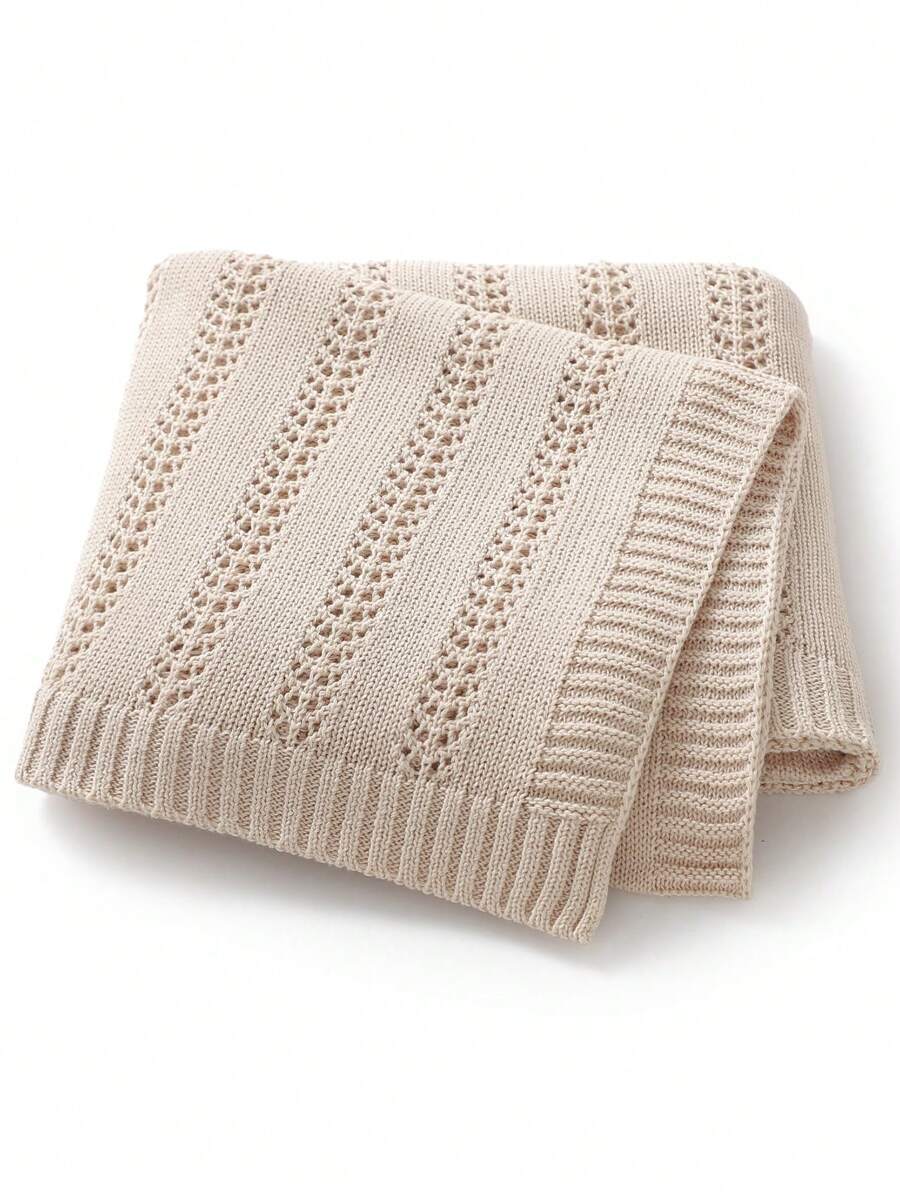 1 件婴儿针织毯，休闲简约设计，适合春夏季，婴儿襁褓包，儿童盖毯 - 駝色 - 查看 1