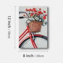 1 Pc,Close-Up Of A Vintage Red Bicycle With A Basket Of Flowers Again, Original, Canvas, Wall Art, Living Room Wall Decorations, Bedrooms, Bathrooms, Frame Poster Art Prints, Hanging Paintings, Home Decoration, Festivals. Home D 3