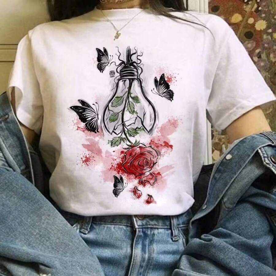 Japanese Anime T Shirts Women T-Shirts Harajuku Ullzang T-Shirt Cartoon Aesthetic Vintage Shirts For Girls 90s Top TeesW