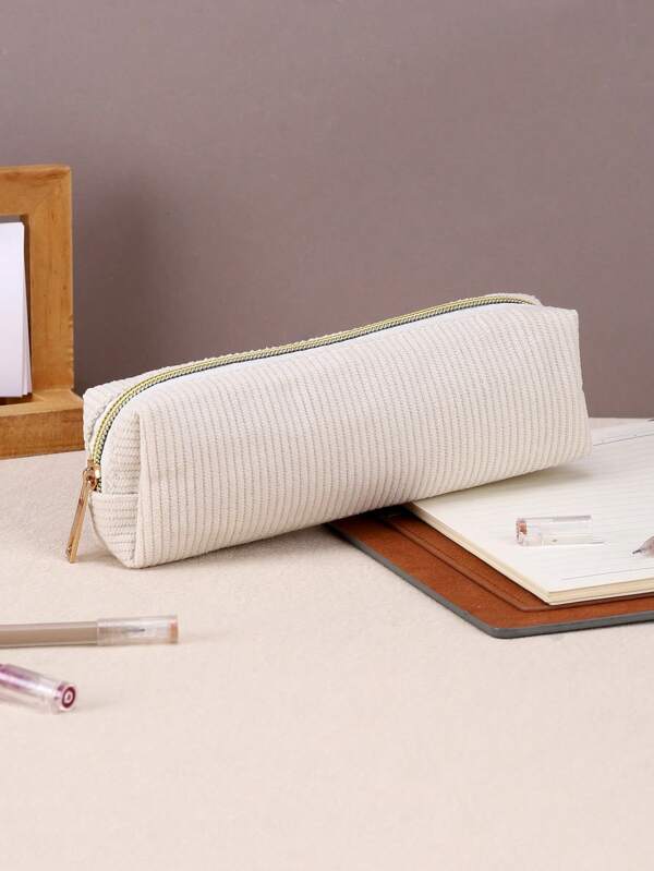 1/2/5 stuks corduroy witte etui, multifunctionele etui met ruitpatroon, grote capaciteit etui, schrijfwarentas, schooletui, etui, schooltas