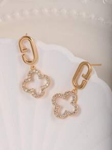 1 Pair Fashionable Flower Crystal Pendant Earrings, Suitable As Valentine's Gift For Women