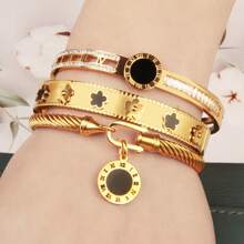 3 pièces Set de bijoux plaqué or 18 carats comprenant un pendentif, un bracelet et un jonc. Design vintage de fleurs de prunier et de perles. Convient pour les femmes.