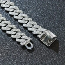 Mens Cuban Link Chain Miami Cuban Necklace Chain Diamond Cut Chains For Men Women 14mm Iced Out Hip Hop Jewelry - 銀色 - 查看 6