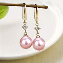 韩国奢华简约时尚高端锆石和珍珠耳坠，优雅的办公室日常佩戴珠宝 - 彩色 - 查看 6